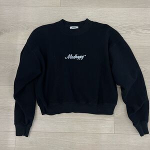 Mad happy black and white crewneck sweater sweatshirt crop size medium